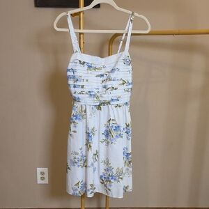 Blu Pepper White Dress with Blue and Green Floral Accents